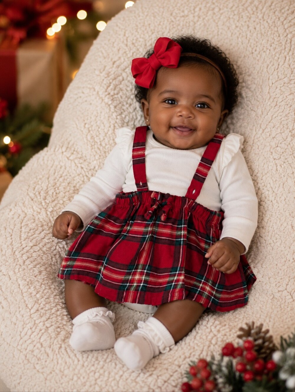 Carter's Baby Red Tartan Plaid Suspender Skirt Christmas Holiday 3M